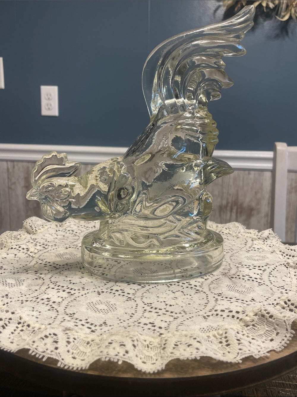 Kemple Glass (later K.R. Haley Glass Co.) Fighting Rooster Bookend Figurine